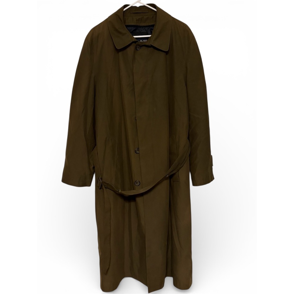 Bill Blass Trench Overcoat Jacket Men 38 Reg BRWN Plaid Lining Outerwear VTG 90s